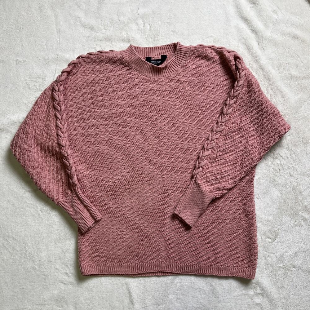 Simply Vera Vera Wang Dusty Rose Sweater with Braided Sleeves Size Petite M